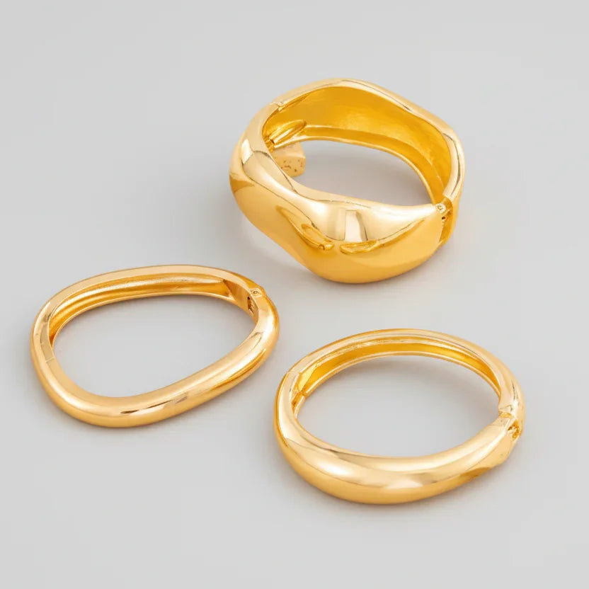 Bracelete Aro Aberto Largo Geométrico Acabamento Polido Lenogue Ouro