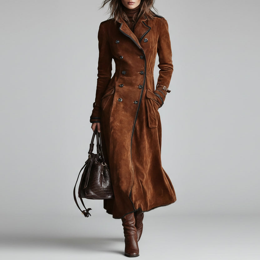 Trench Coat Camurça Sintética Botonadura Dupla Lenogue Marrom / Pp