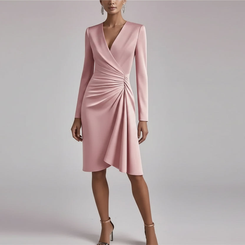 Vestido Curto Tubinho de Malha Plissado para Eventos Lenogue Rosa / p