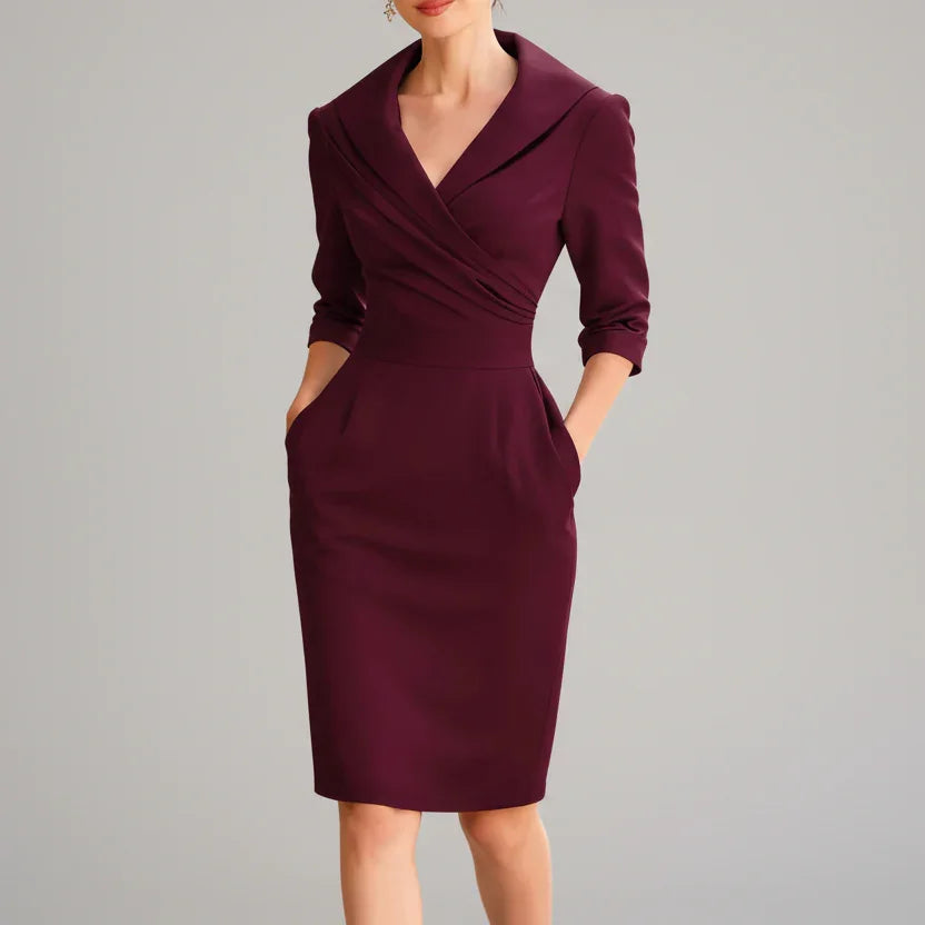 Vestido Midi de Gola Lapela Modelagem Slim Lenogue Vermelho / p